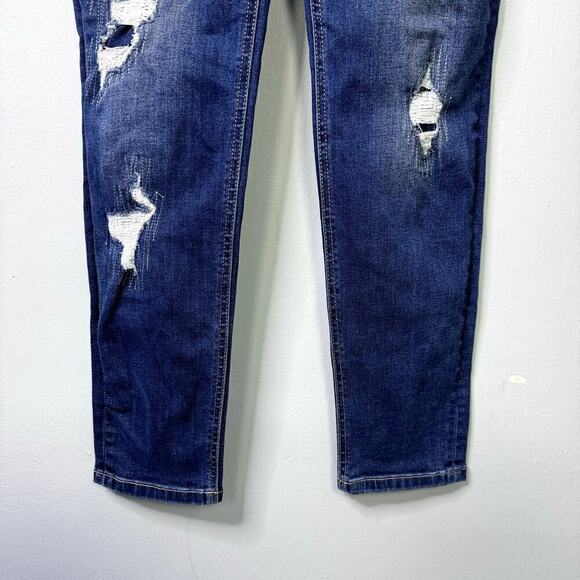 Justice Distressed Dark Wash Denim Bib Overalls Skinny Stretch Girl's Size 16 - Picture 4 of 12